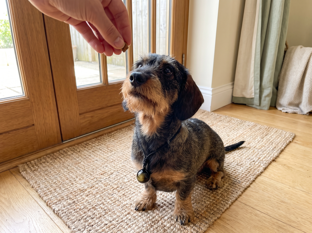 He looks up at her by the door