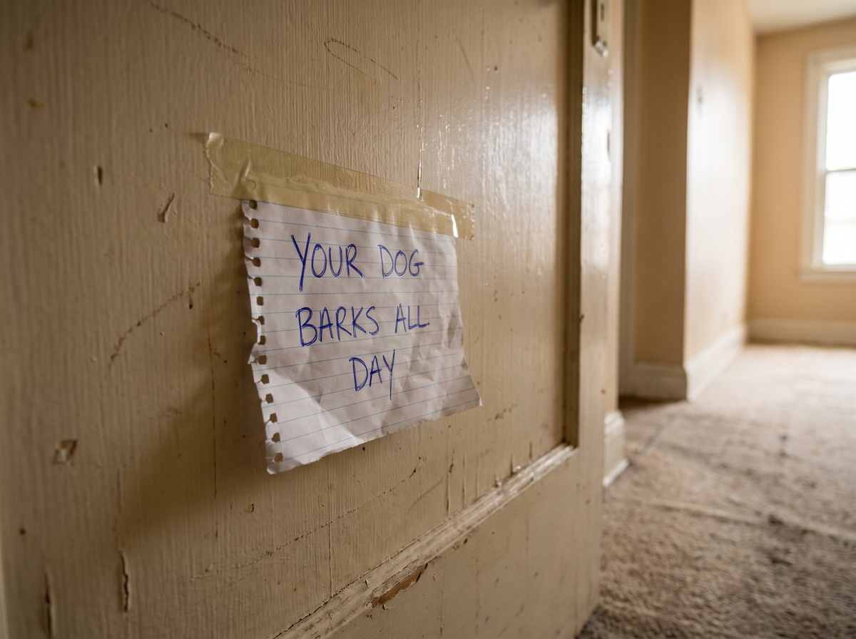 A note on the door: Your dog barks ALL DAY