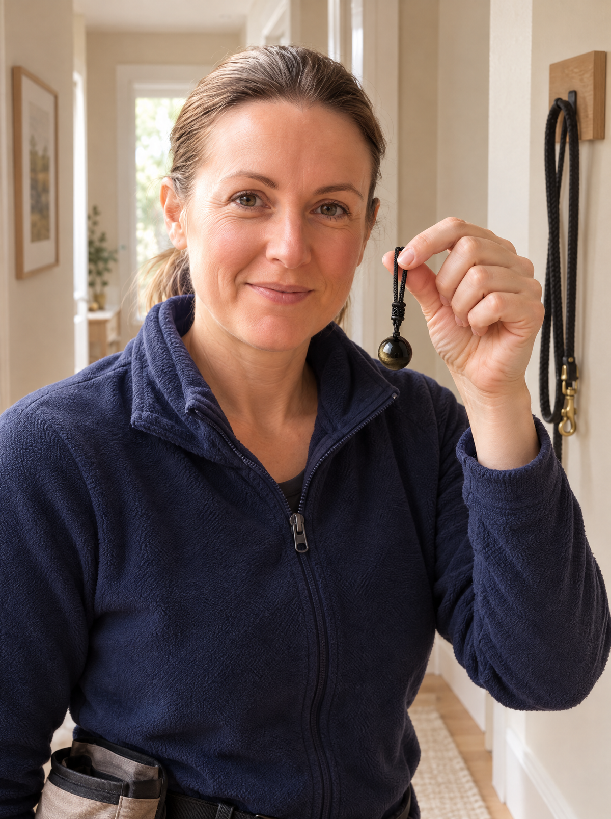 The trainer holding the stone